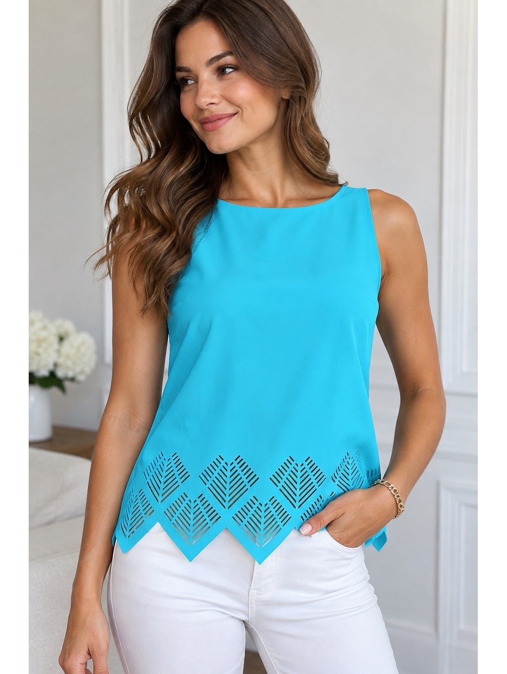 Chiara Boni La Petite Robe Romoloa FK Top Aqua Blue Laser Cut Size 4 NWT Italy